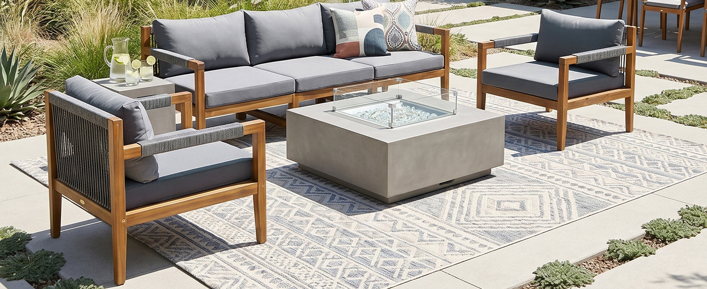 3 Pieces Outdoor Sectional Sofa Set, Rope Woven Patio Conversation Set with Solid Acacia Wood Frame, Water-Resistant Removable Cushions for Backyard, Deck and Poolside, Grey image 2