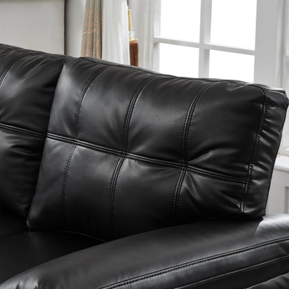59" Loveseat Modern Design Faux Leather Couch,Living Room Sofa with Storage,Big Armrest Sofa,Upholstered Breathable PU Leather Sofa,Black image 5