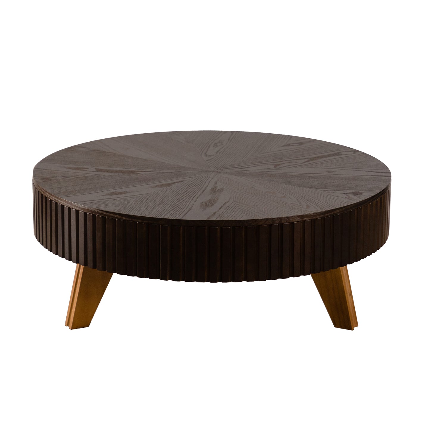 39.37" Retro Round Coffee Table with Storage Space, Suitable for Living Room and Office, Brown image 11
