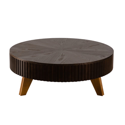 39.37" Retro Round Coffee Table with Storage Space, Suitable for Living Room and Office, Brown image 11