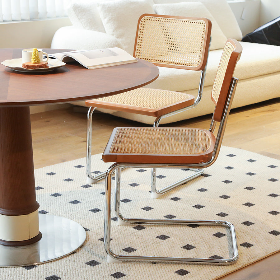 Dining Chairs Set of 2, Rattan Side Accent Chairs with Chrome Legs, Modern Mid Century Breuer Designed Chairs, Upholstered Dining Living Room Kitchen Chairs image 6