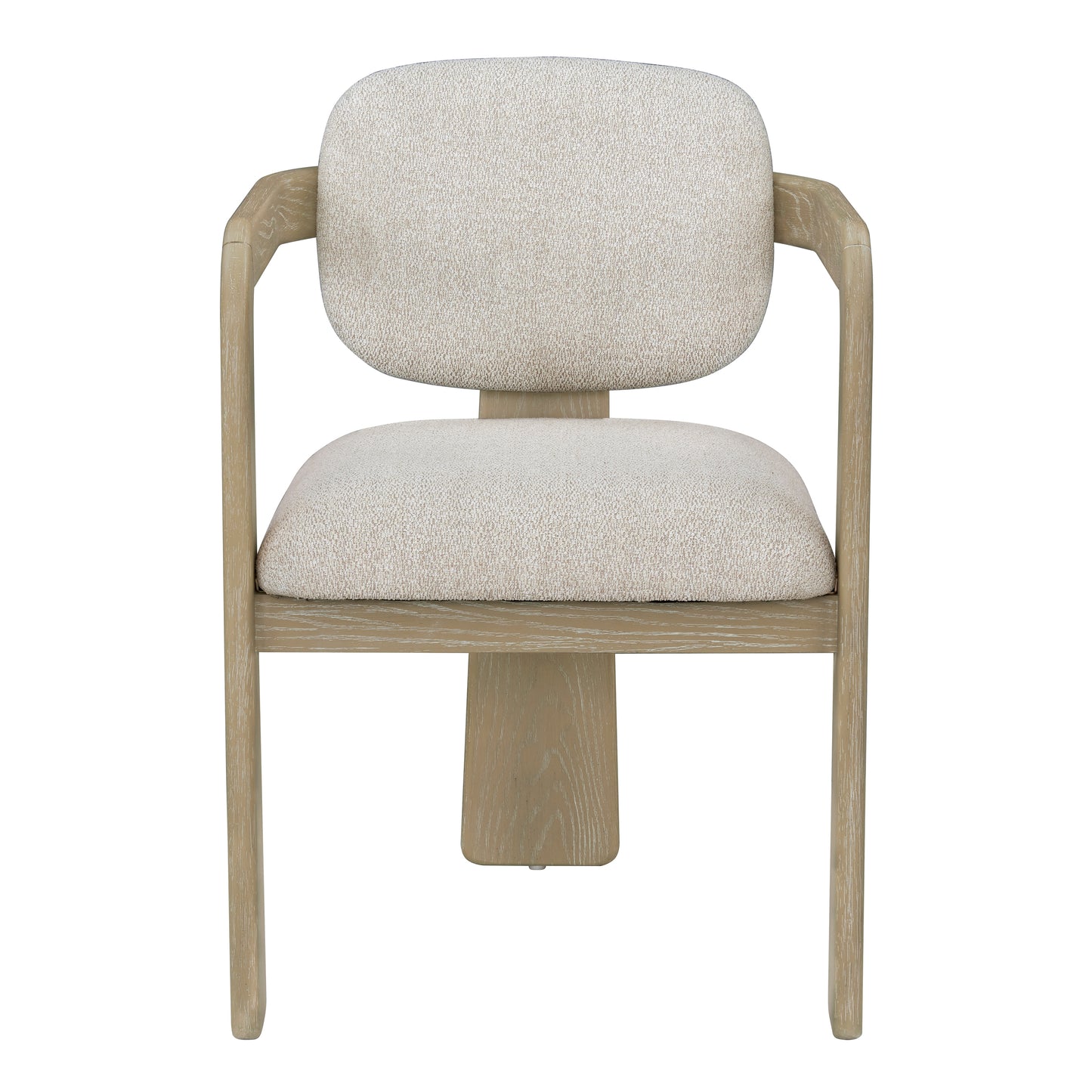 Modern Oak Finish Arm Chairs Set of 2 Beige Fabric Upholstery Curved Backrest Solid Rubberwood Dining Room Furniture image 2