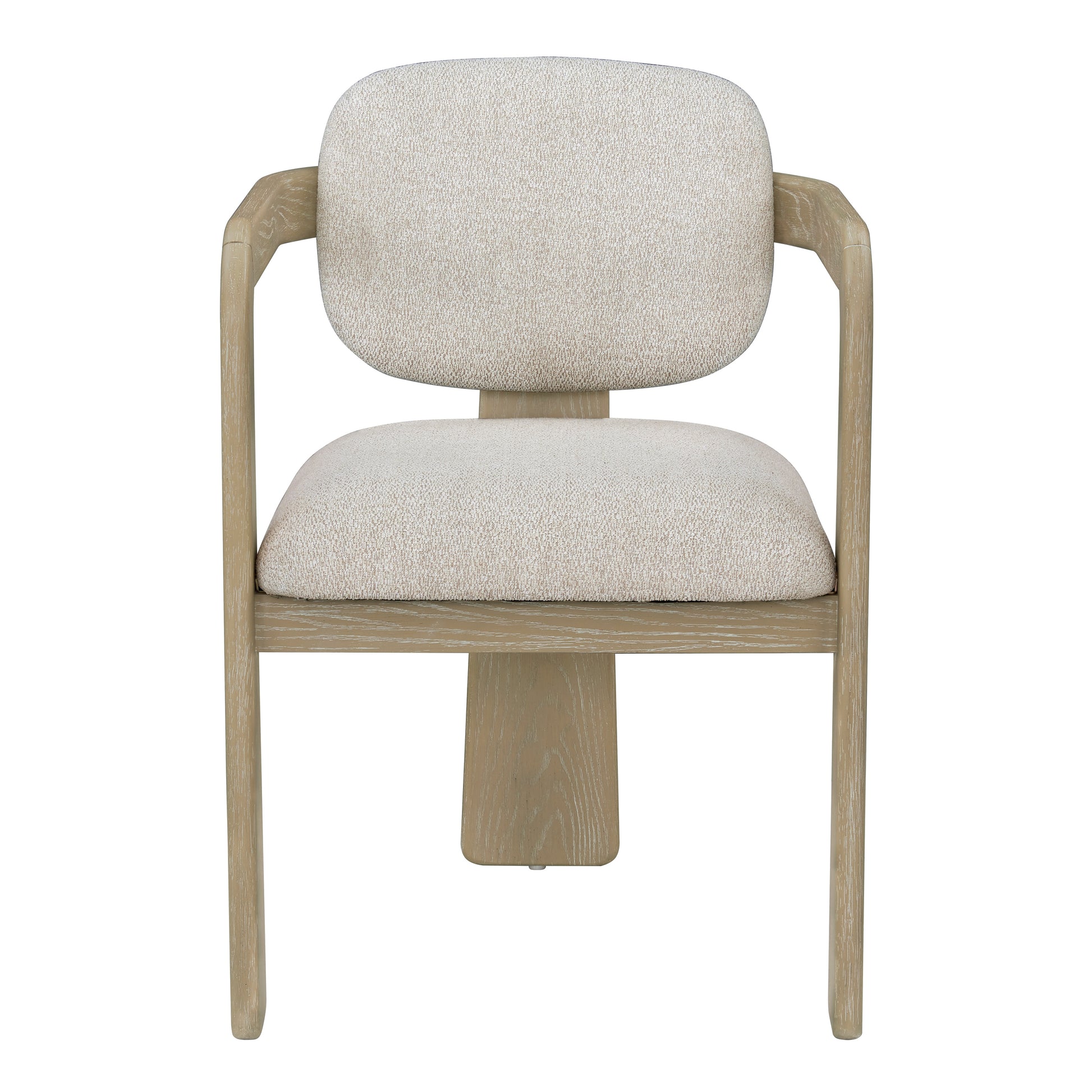 Modern Oak Finish Arm Chairs Set of 2 Beige Fabric Upholstery Curved Backrest Solid Rubberwood Dining Room Furniture image 2