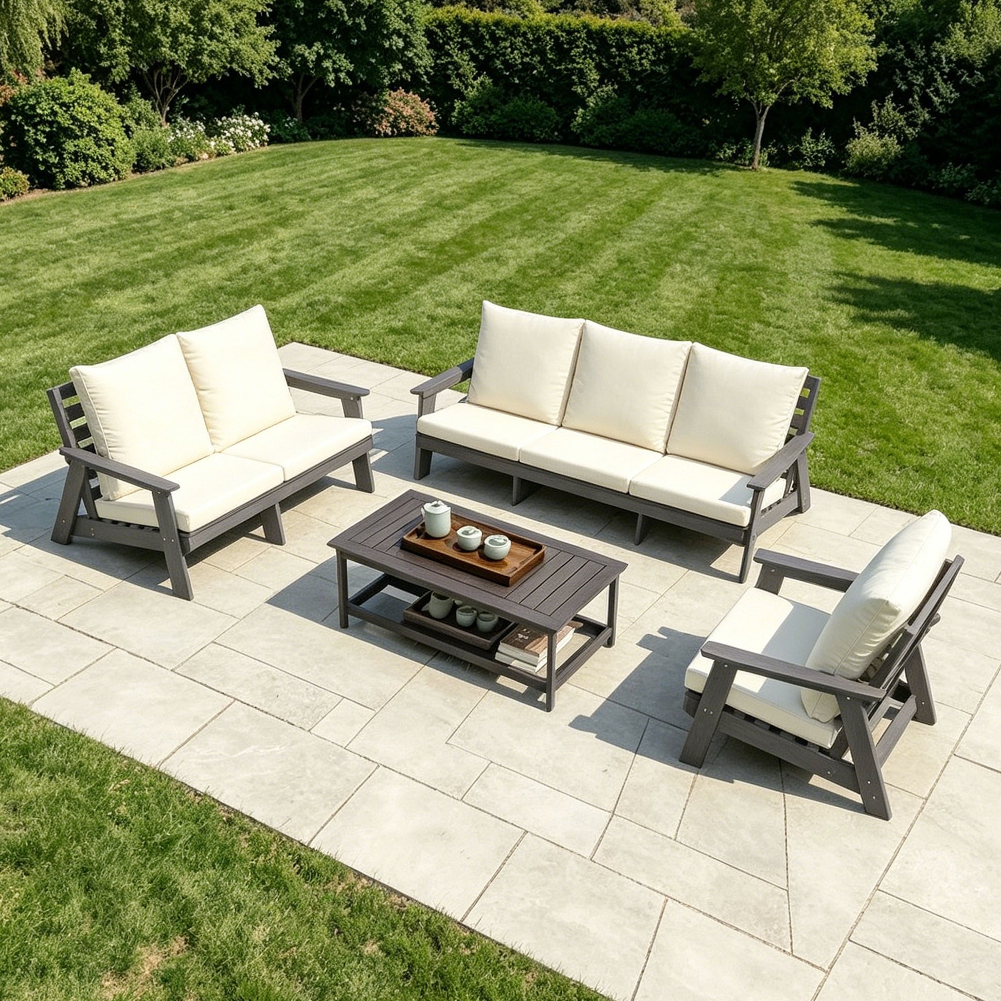 HIPS 3 Seater Sofa with Cushion, Outdoor Garden Sofa, Sofa Set for Porch, Poolside, Terrace, and Yard Grey/Beige image 6