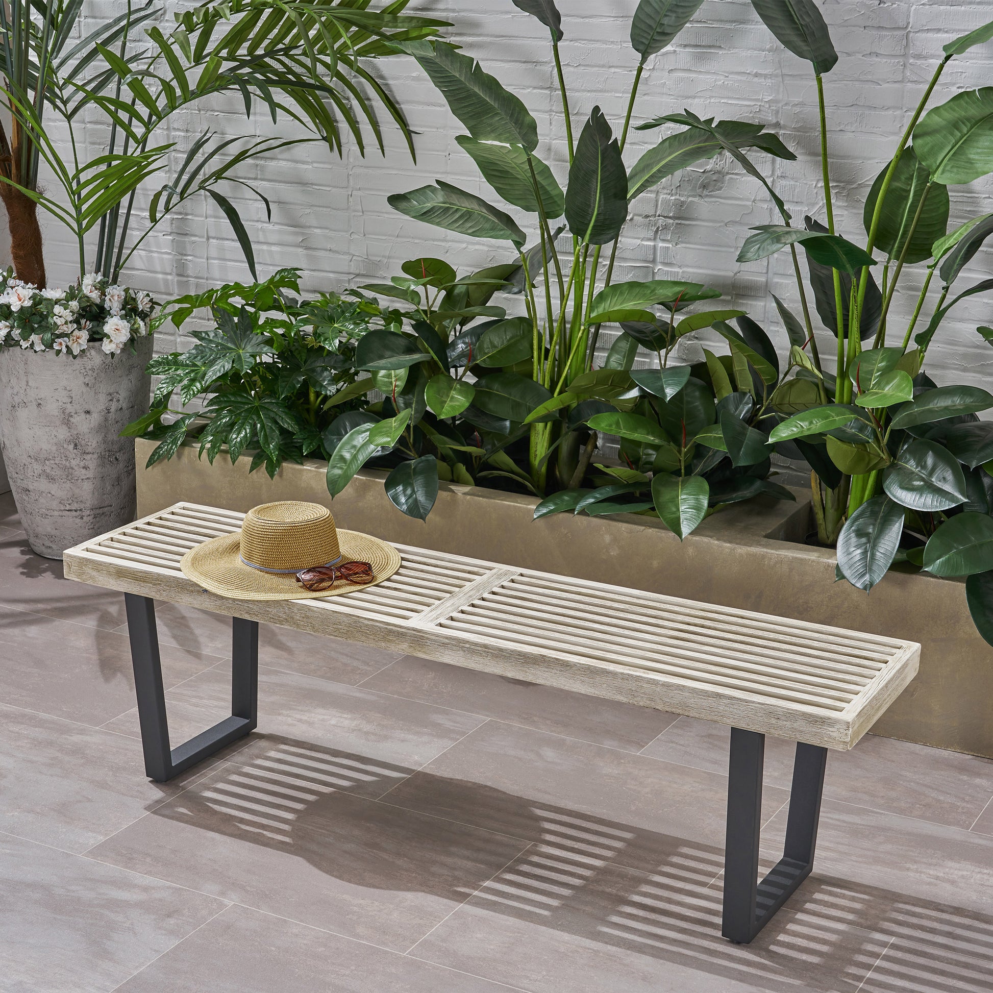 Metal/Solid Wood Outdoor Bench image 1