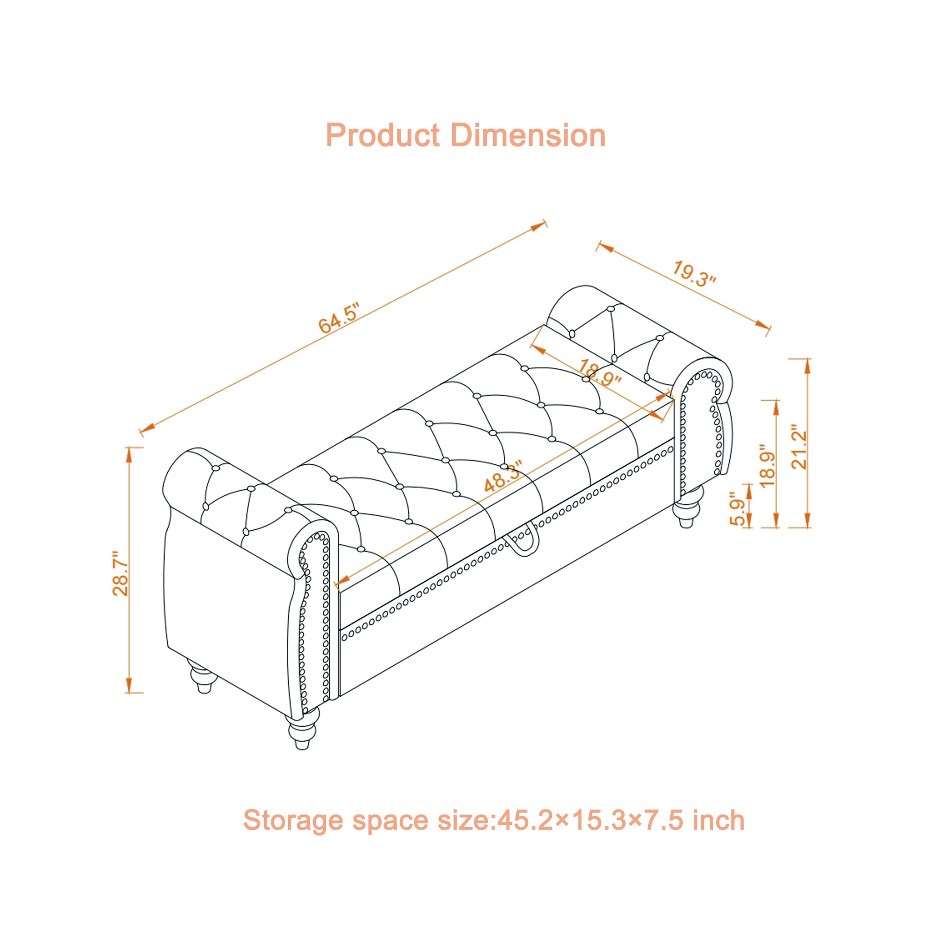 64.5" Bed Bench for Bed Room Nails Tufted Chaise of Lounge with Storage Velvet Upholstery Black image 11