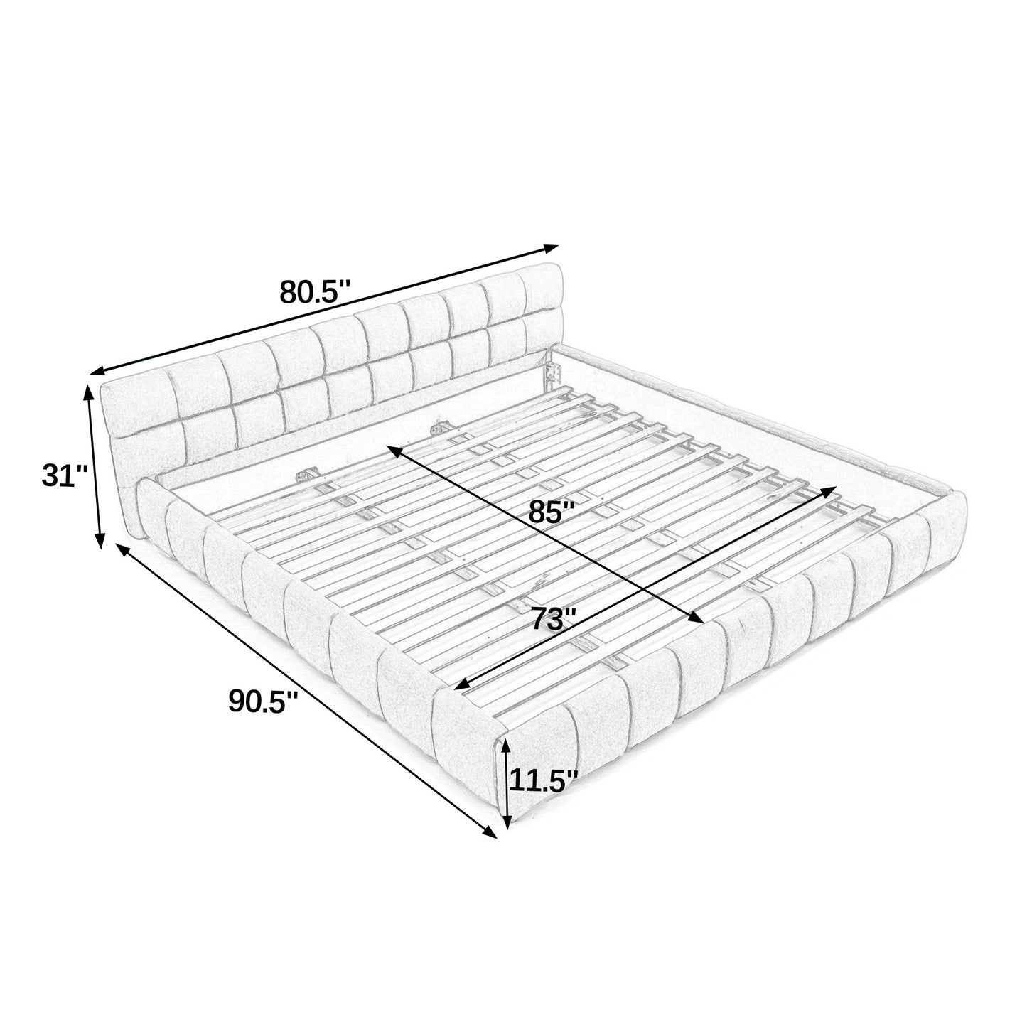 California King size Upholstered Bed Frame with Thick Fabric, Chenille Fabric Grounded California King Platform Bed with Headboard and Solid Frame. No Box Spring Needed-Beige(90.5''*80.5''*31'') image 10