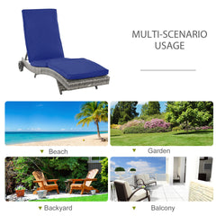 Outsunny Chaise Lounge Pool Chair, Outdoor PE Rattan Cushioned Patio Sun Lounger w/ 5-Level Adjustable Backrest & Wheels for Easy Movement, Wicker, Dark Blue