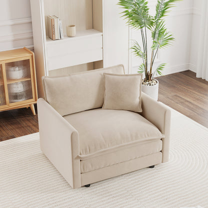 Comfy Deep Single Seat Sofa Upholstered Reading Armchair Living Room Chair light coffee Chenille Fabric, 1 Toss Pillow image 1
