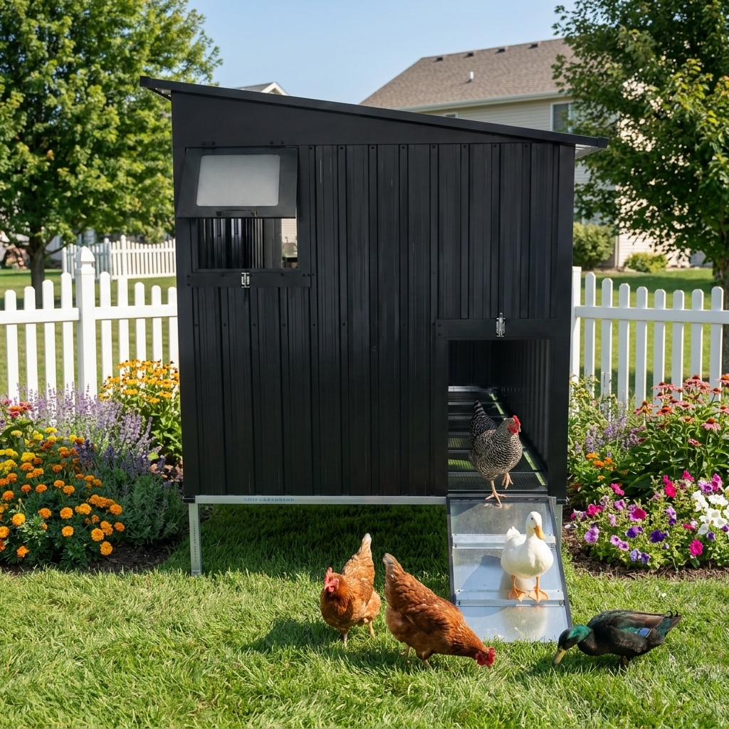 Outdoor Galvanized Metal Chicken Coop with Pull Out Waste Trays, Raised Base & Adjustable Vent Window, Weatherproof Large Poultry Cage for Backyard Hen Duck Small Animal Housing image 7