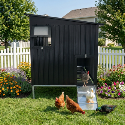 Outdoor Galvanized Metal Chicken Coop with Pull Out Waste Trays, Raised Base & Adjustable Vent Window, Weatherproof Large Poultry Cage for Backyard Hen Duck Small Animal Housing image 7