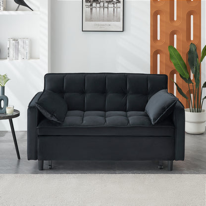 Modern velvet sofa, sofa pull-out bed, small love seat casual sofa with back, with pillow, pockets, living room furniture, 3 in 1 convertible sleep sofa bed. image 4
