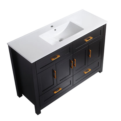 48" Black Bathroom Vanity with Resin sink Combo, Abundant Storage Cabinet -4 Soft close doors and 4 drawers image 4