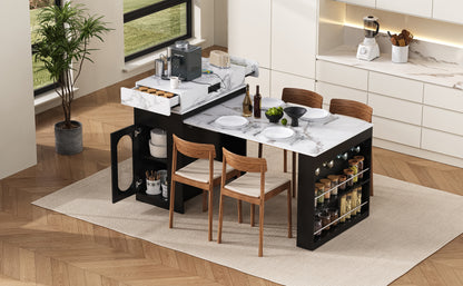 [VIDEO] TREXM Extendable Dining Table with Folding Tabletop, Bar Table with Drawers and Power Outlet, Kitchen Island with Wheels and Hooks, Sideboard for Kitchen and Dining Room (Black+Marble White) image 4