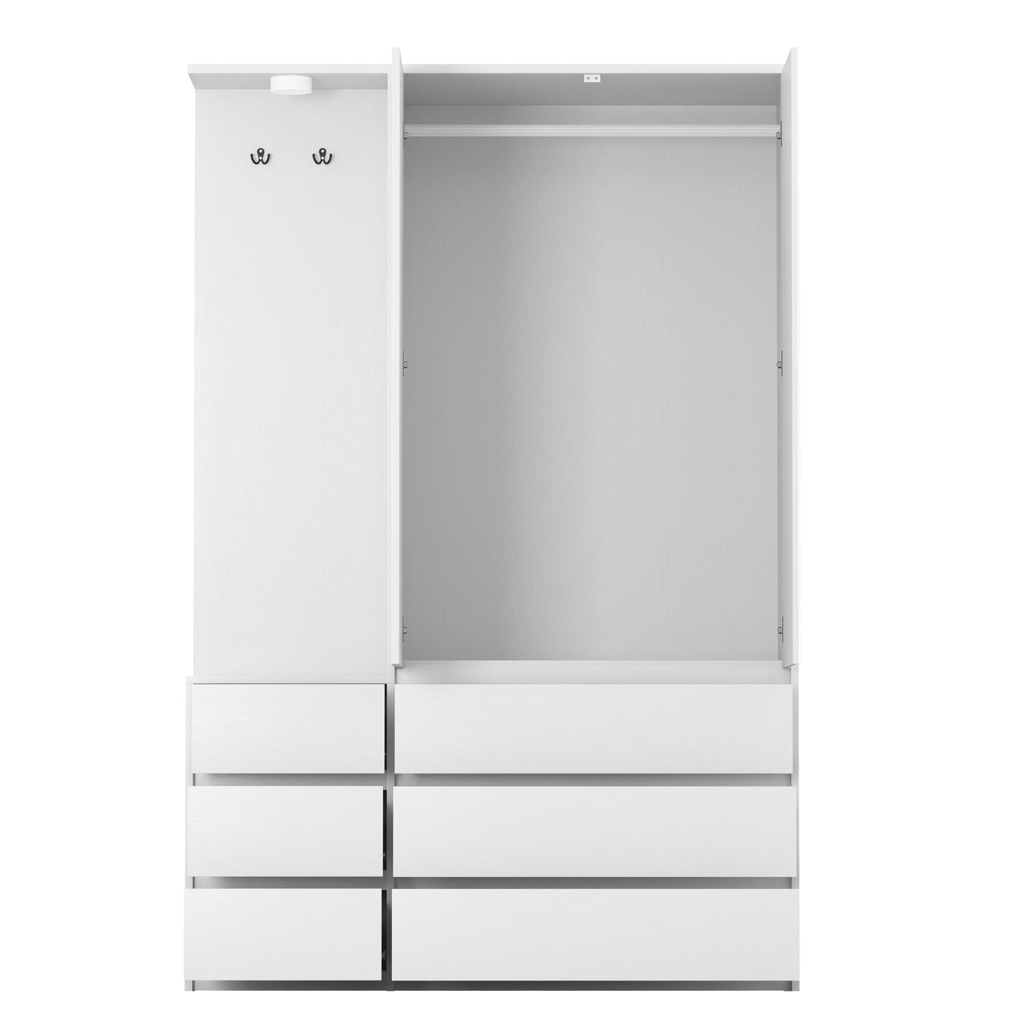Wardrobe Closet 71.7" H, Bedroom Wooden Wardrobe with 2 Doors 6 Drawers, Modern Clothing Storage Cabinet Combination with Storage Shelves and Hanging Rail, White image 10