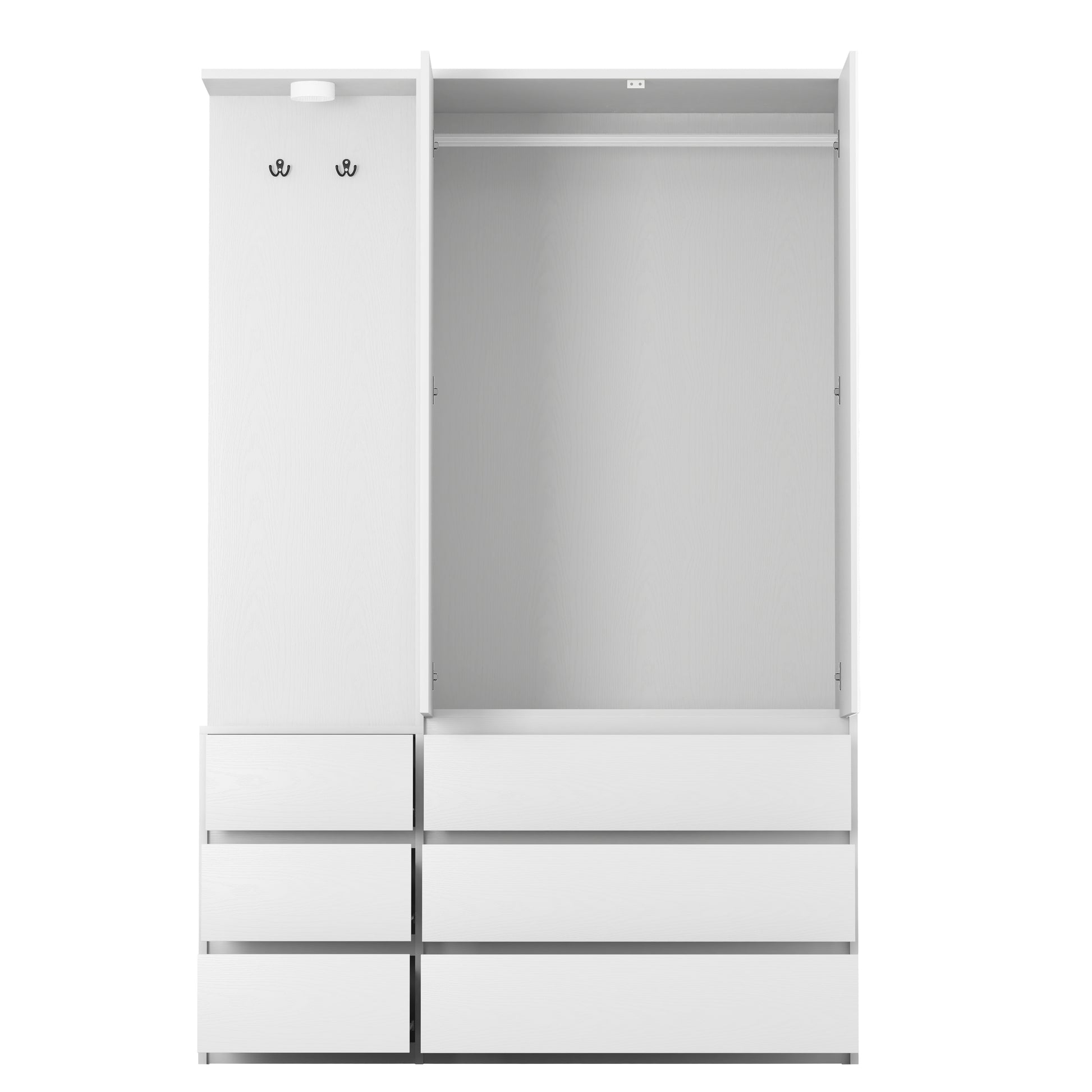 Wardrobe Closet 71.7" H, Bedroom Wooden Wardrobe with 2 Doors 6 Drawers, Modern Clothing Storage Cabinet Combination with Storage Shelves and Hanging Rail, White image 10
