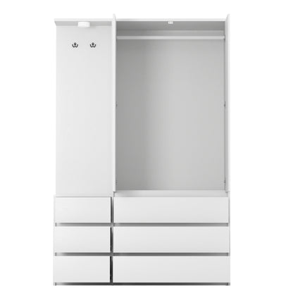 Wardrobe Closet 71.7" H, Bedroom Wooden Wardrobe with 2 Doors 6 Drawers, Modern Clothing Storage Cabinet Combination with Storage Shelves and Hanging Rail, White image 10