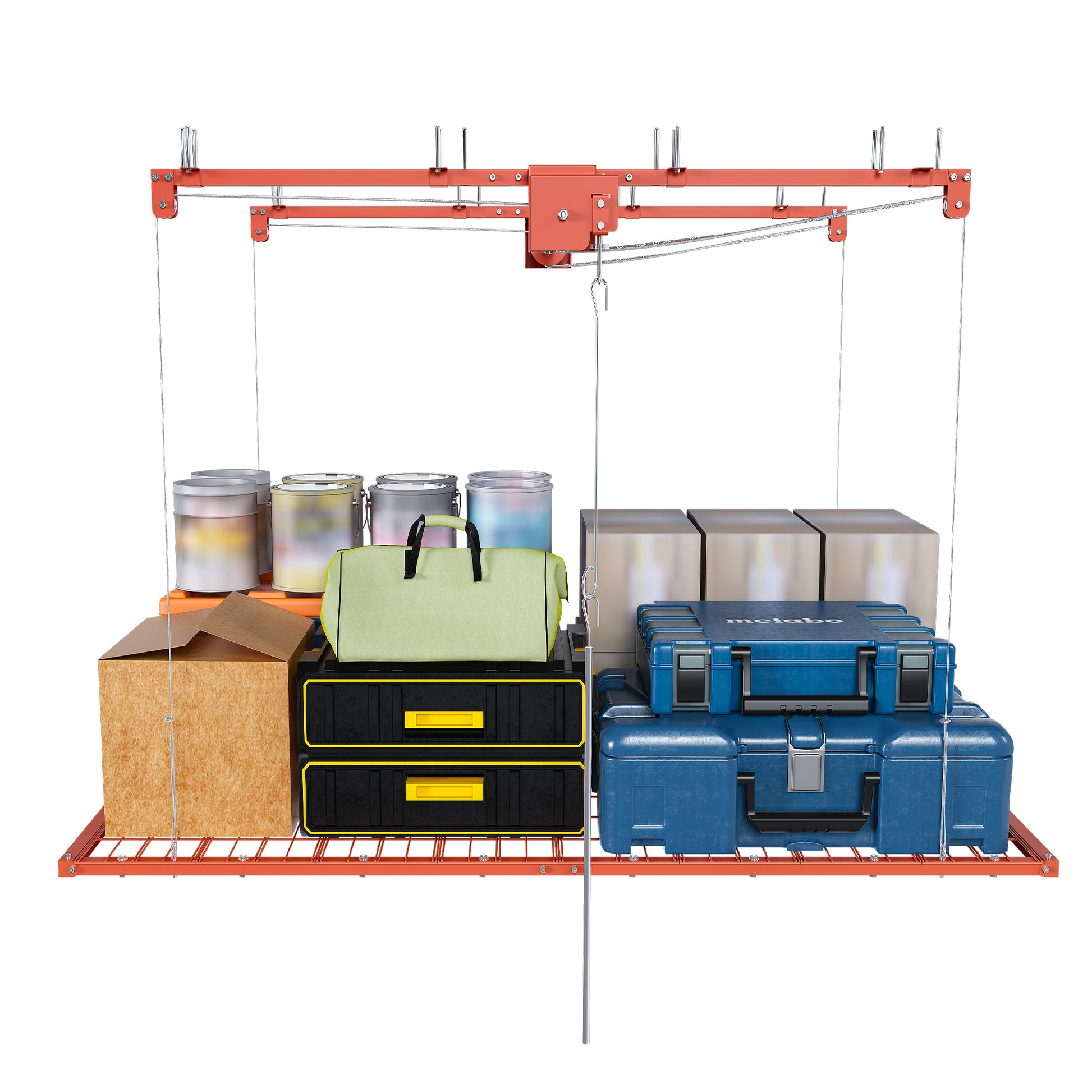 Orange Overhead Garage Storage Rack 4x8 FT for High Ceilings 10-12 FT, 350LBS Capacity All-Steel Construction with Safety Lock (Installation Required, Heavy-Duty Garage Organizer) image 12