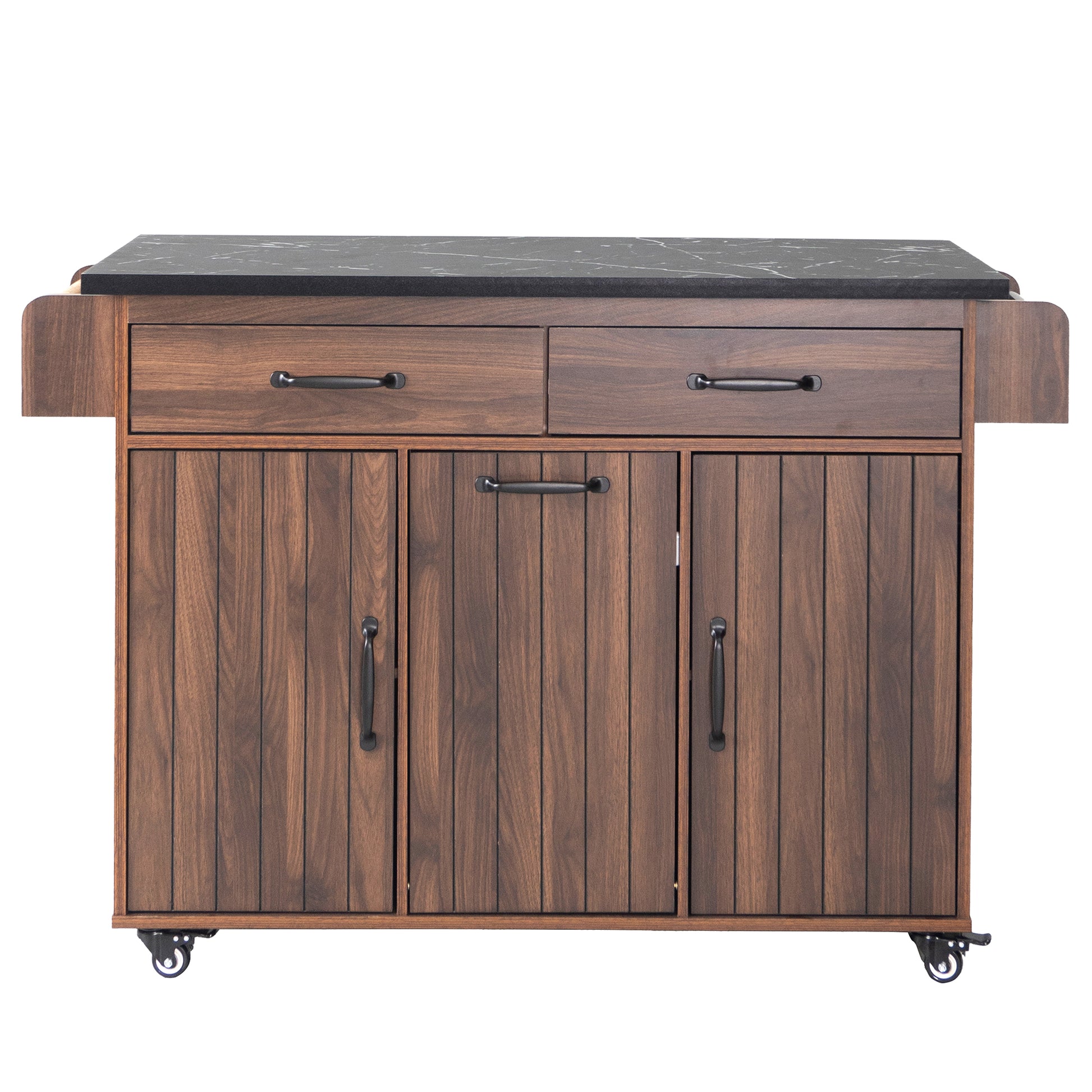 K&K Kitchen Island with Trash Can Storage Cabinet, Kitchen Cart with Drop Leaf, Spice Rack, Towel Rack and Drawer, Rolling Kitchen Island on Wheels with Adjustable Shelf, Walnut Brown image 4