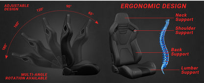 2PC New Universal Bucket Racing Seats Black Stitch Black PVC Leather Reclinable Carbon Look Leather Back With Adjustor Slider(Not Including Seat Bracket) 1 box of 2 pieces image 4