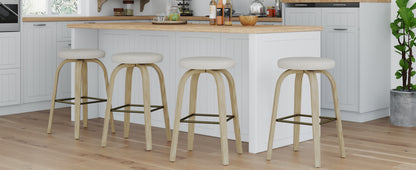 AILUNWALL Swivel Bar Stools Set of 2, Bar Height Backless 30″ Bar Stool, Fabric Upholstered Seat, Sturdy Wood Legs and Metal Footrest, Mid-Century Modern Island Stool for Home Bars, Restaurants, Beige image 6