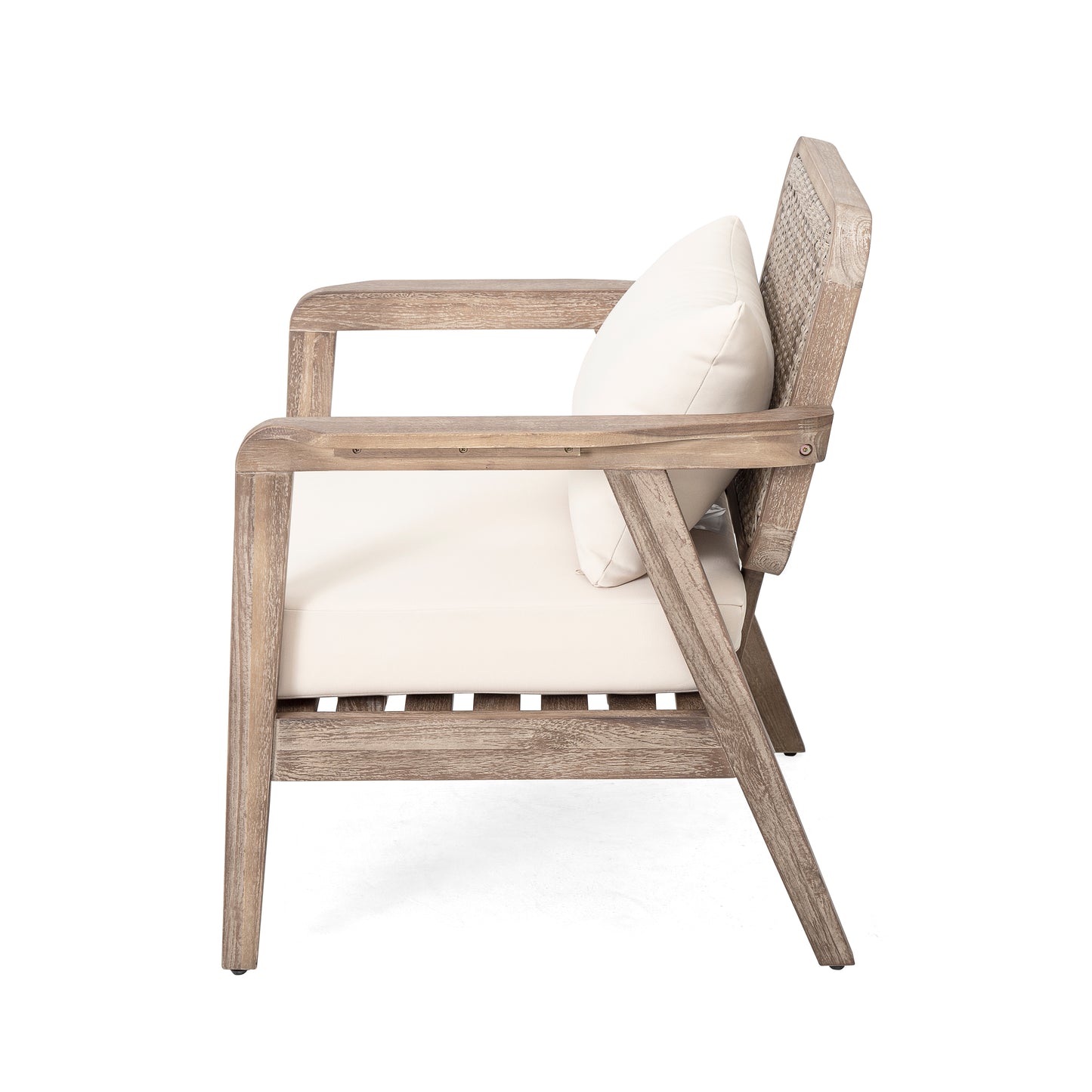 Outdoor Acacia Wood Patio Club Chair, Patio Furniture,Waterproof Thick Cushion Deep Seating for Porch, Garden, Backyard, Balcony, Weight Capacity 400lbs, Light Brown finish, Cream cushion image 7