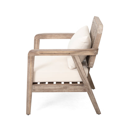 Outdoor Acacia Wood Patio Club Chair, Patio Furniture,Waterproof Thick Cushion Deep Seating for Porch, Garden, Backyard, Balcony, Weight Capacity 400lbs, Light Brown finish, Cream cushion image 7