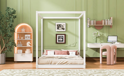 Queen Size Canopy Platform Bed with Support Legs,White image 6