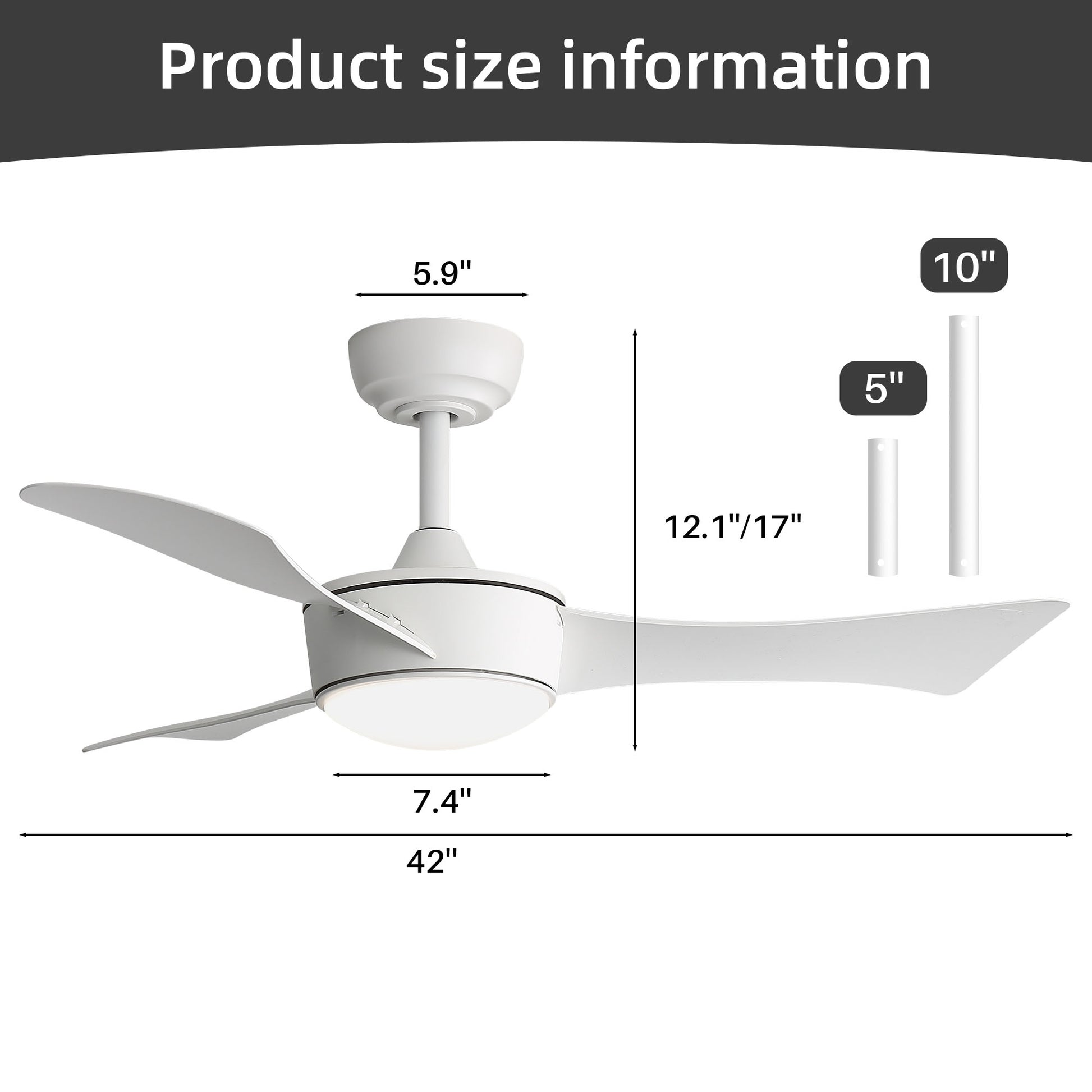 42-inch white ceiling fan with light, Quick-install, Dimmable, DC reversible motor, Timer function (1/4/8 hours), Light with memory function image 9