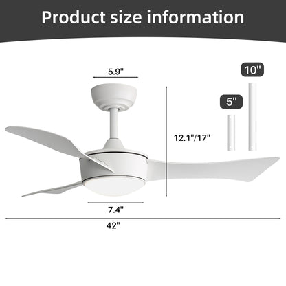 42-inch white ceiling fan with light, Quick-install, Dimmable, DC reversible motor, Timer function (1/4/8 hours), Light with memory function image 9