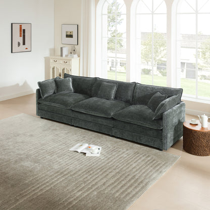 Mid-Century Modern Couch 3-Seater Sofa with 2 Armrest Pillows and 3 Toss Pillows, Couch for Living Room Gray Chenille image 1