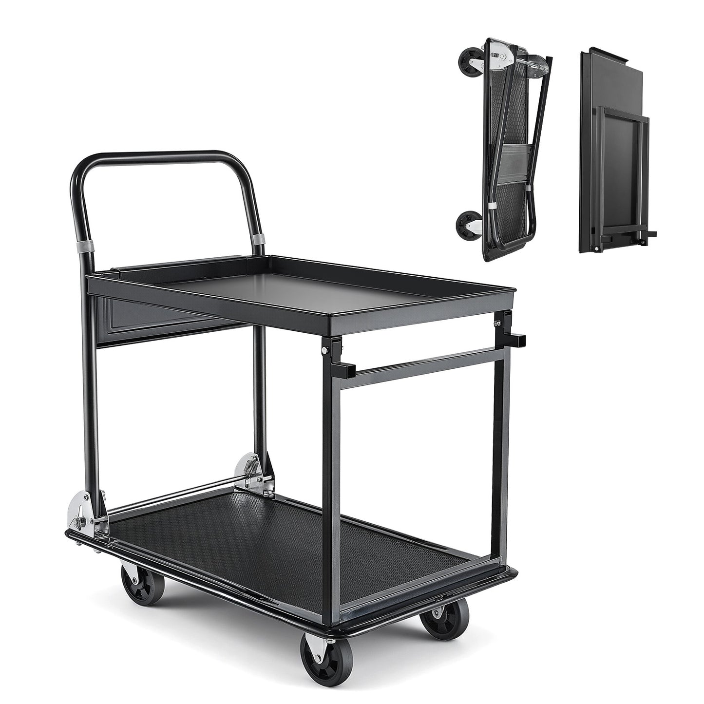 Foldable Push Cart Dolly, 700 lbs, Heavy Duty Platform Hand Truck with Wheels, High-Strength Steel, 2 Tier Moving Flatbed Cart, for Warehouse, Garage, Workshop, Office, 28.7 x 18.5 x 32.3 in image 11