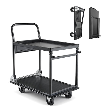 Foldable Push Cart Dolly, 700 lbs, Heavy Duty Platform Hand Truck with Wheels, High-Strength Steel, 2 Tier Moving Flatbed Cart, for Warehouse, Garage, Workshop, Office, 28.7 x 18.5 x 32.3 in image 11
