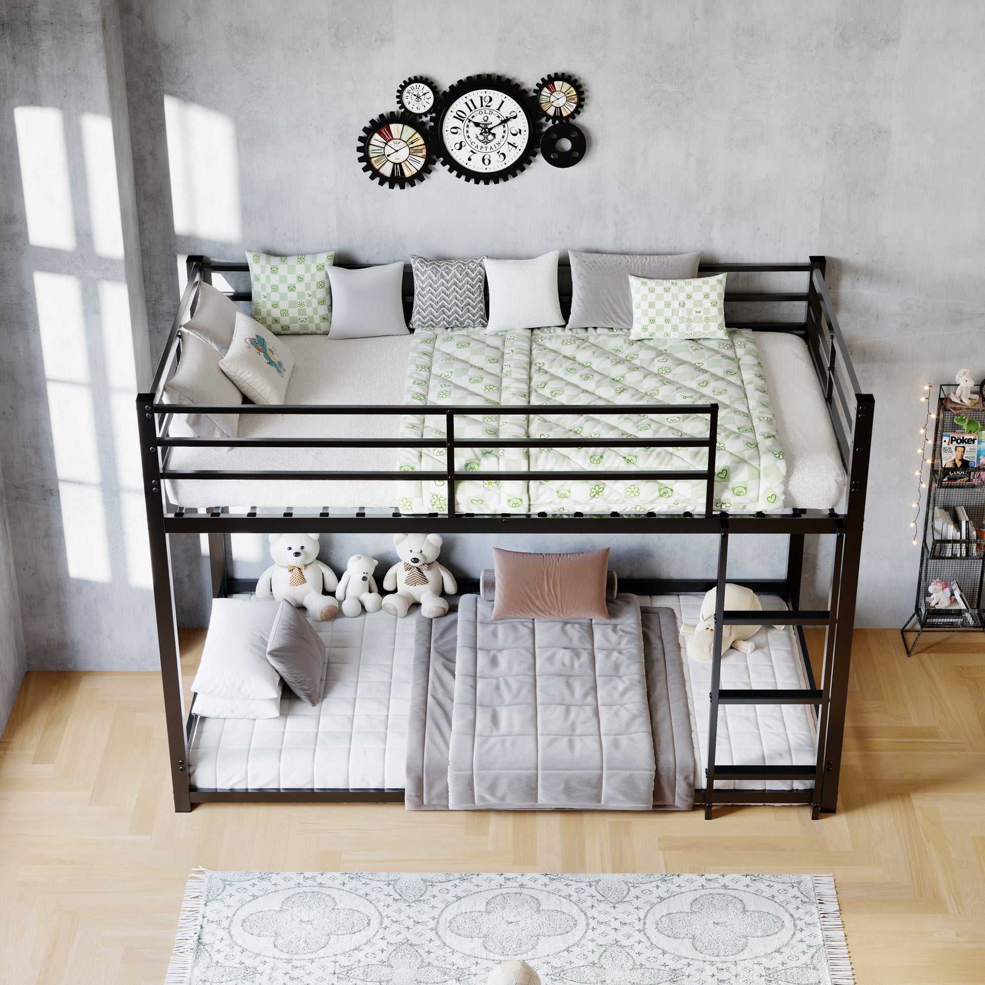 Bunk Bed with Ladder and high Guardrail Metal Bunk Bed, Storage Space, Noise Free,Twin Over Twin Size,BLACK image 5