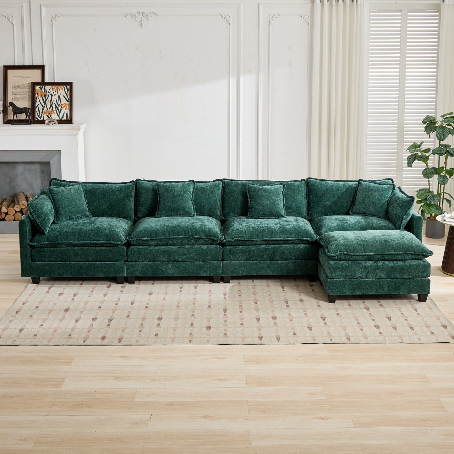 Cloud Sofa 4 Seats (Ottoman is not included), Modern Sectional Couch, for Living Room Bedroom and Apartment, Comfy Double Layer Upholstered Seat Cushion, Breathable Chenille Fabric, Green,SW5014GN image 11