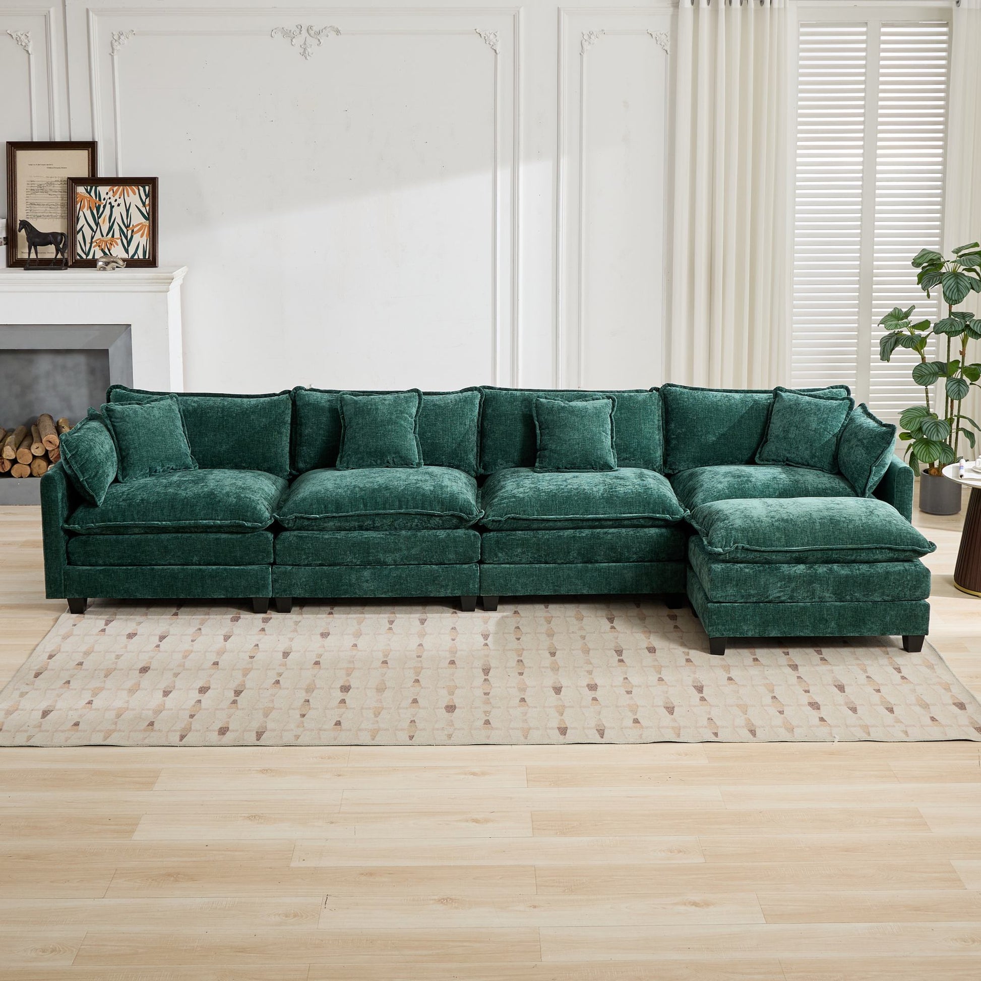 Cloud Sofa 4 Seats (Ottoman is not included), Modern Sectional Couch, for Living Room Bedroom and Apartment, Comfy Double Layer Upholstered Seat Cushion, Breathable Chenille Fabric, Green,SW5014GN image 11