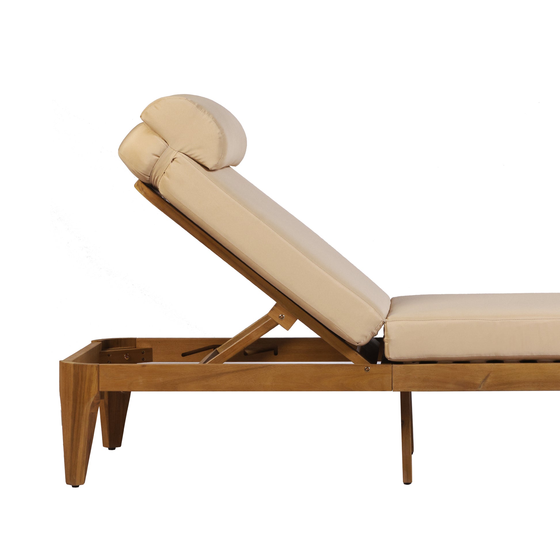 TOPMAX Acacia Wood Chaise Lounge, Outdoor Sun Lounge Chair, Patio Recliner with Adjustable Backrest and Head Pillow for Poolside, Backyard, Garden, Indoor&Outdoor, Coffee Brown image 10