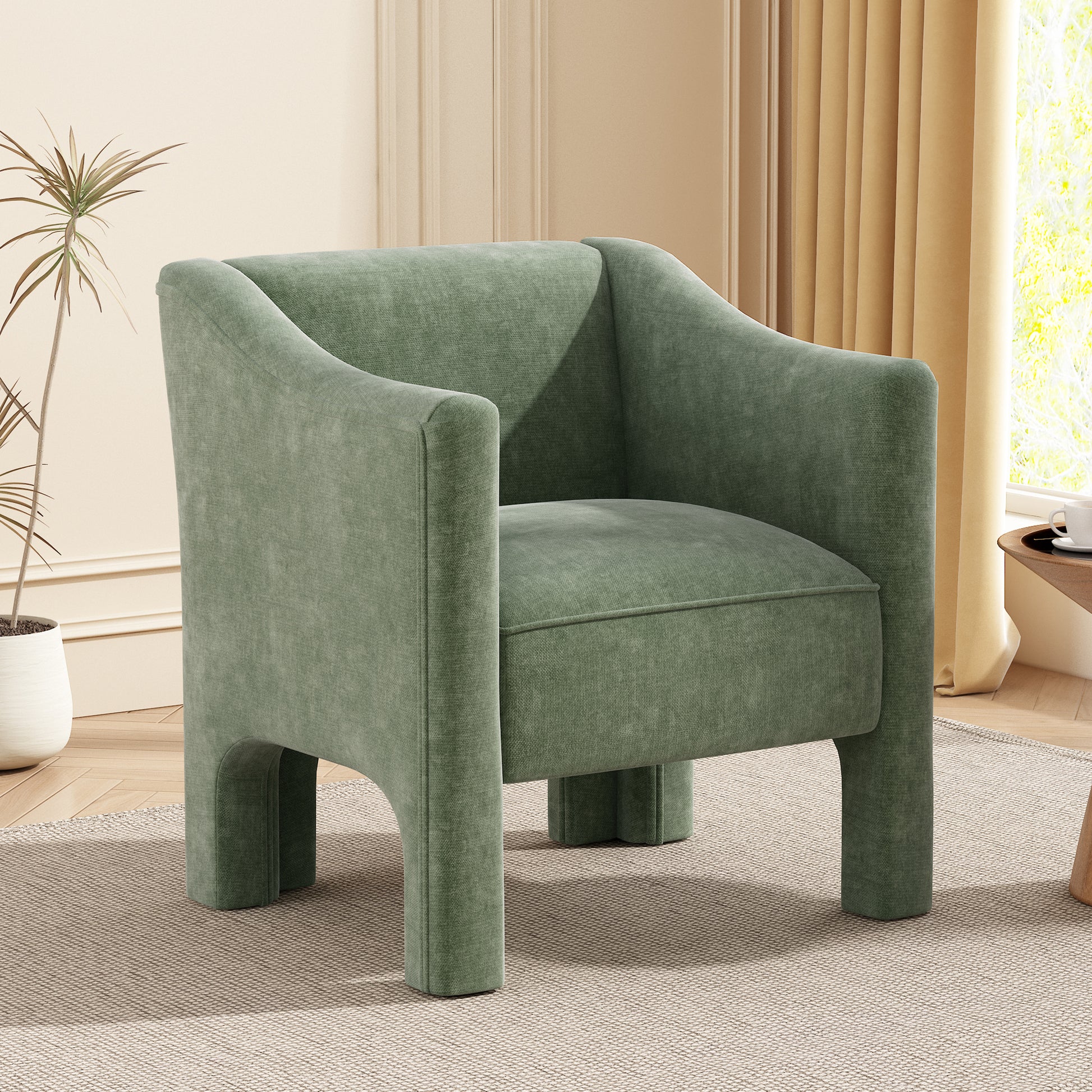 Modern Barrel Chair Accent Chair 29.9" Upholstered Armchair for Living Room and Bedroom, Green image 1