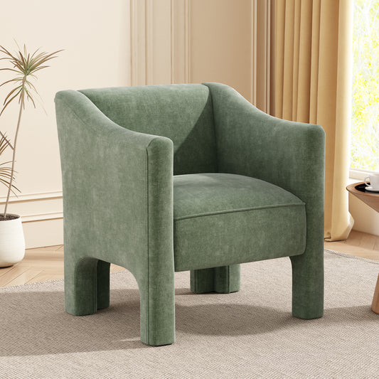 Modern barrel chair green chenille fabric front view
