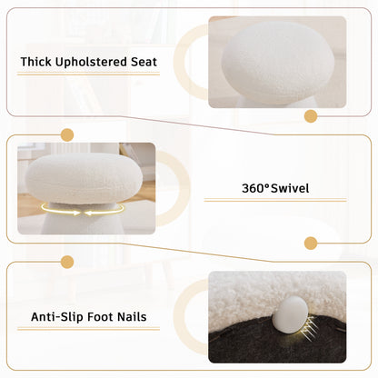 066-Teddy Fabric Soft-padded Footstool, Mushroom shaped Ottoman, Shoe-changing Stool, Makeup Stool,No Installation Required, Suitable For Bedrooms, Living Rooms, Powder Rooms Or Entrances, White image 4