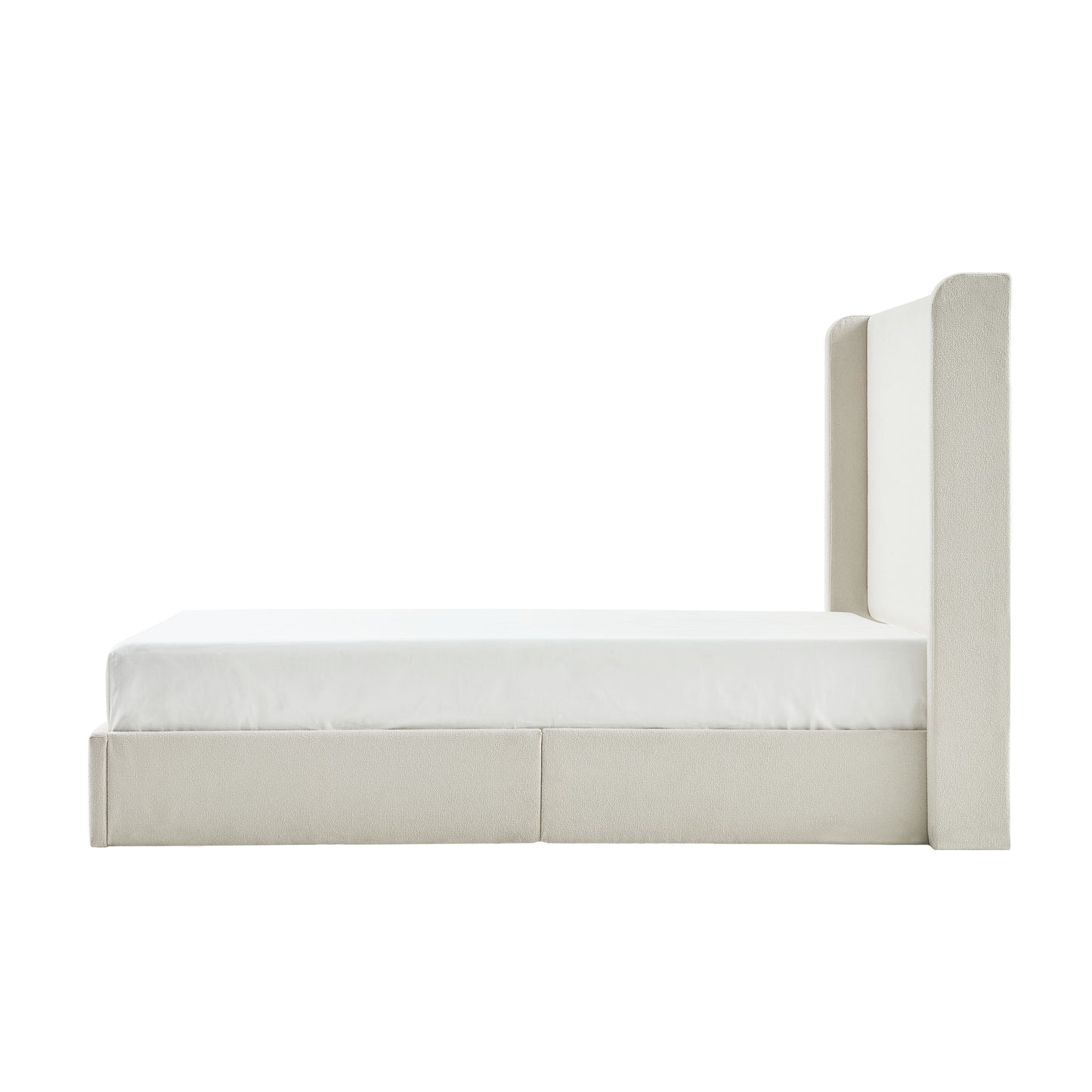 Carmen Upholstered Wingback Bed / Upholstered Platform Bed Frame / 52.3" High Headboard / Simplicity / Minimalist / No Box Spring Needed / Easy Assembly / King/ Ivory Boucle / No Noise image 10