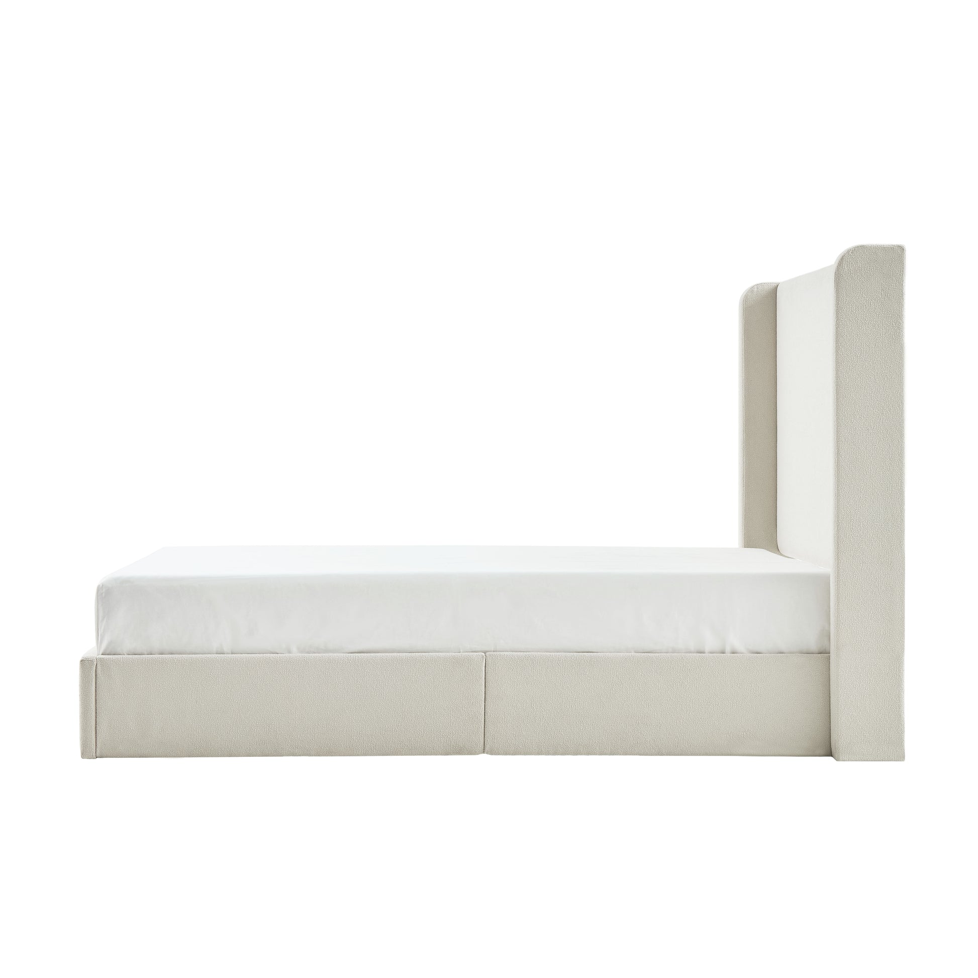 Carmen Upholstered Wingback Bed / Upholstered Platform Bed Frame / 52.3" High Headboard / Simplicity / Minimalist / No Box Spring Needed / Easy Assembly / King/ Ivory Boucle / No Noise image 10