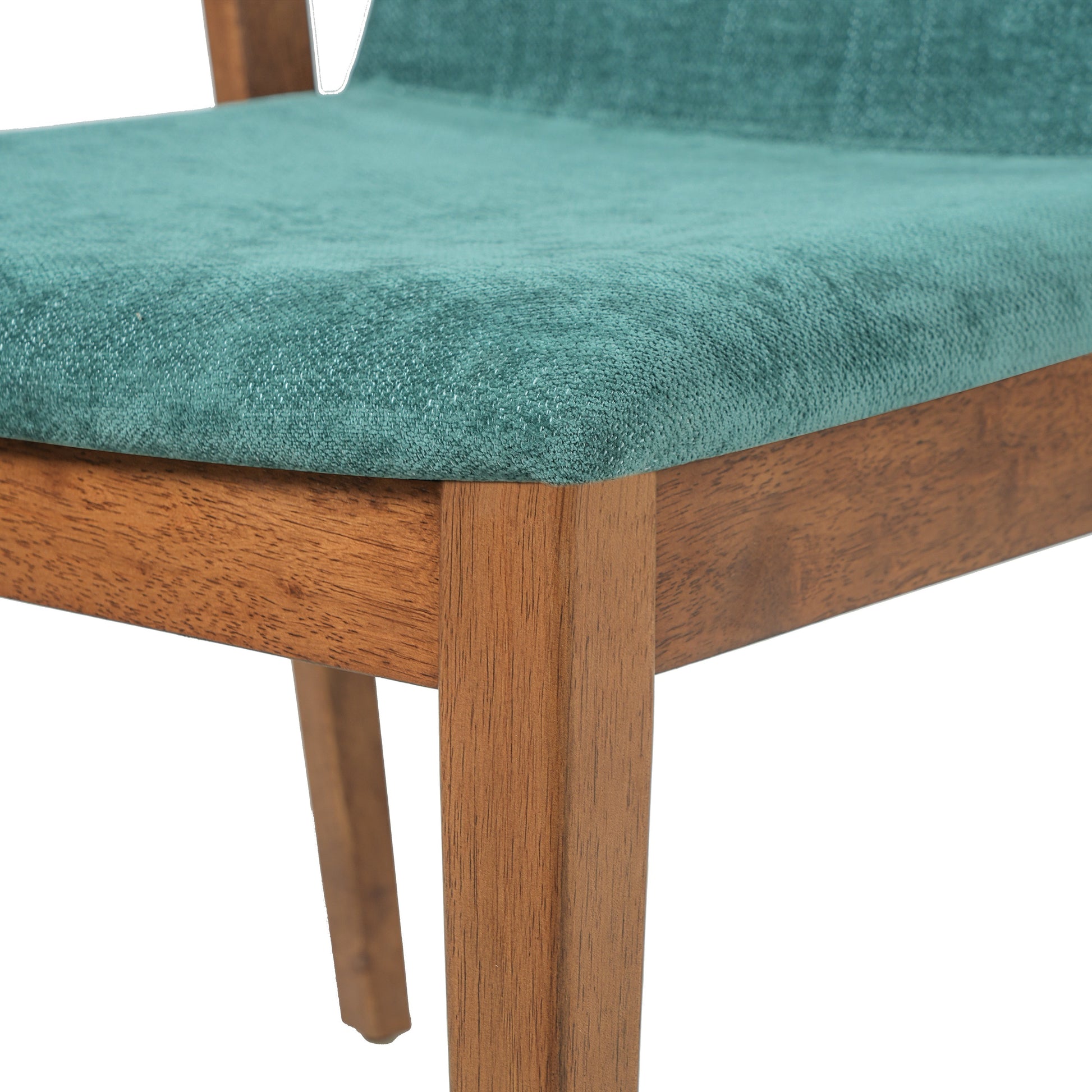 Mid-Century Modern Dining Chairs Set of 2 - Green Fabric Upholstered Armchairs with Walnut Color Rubber Wood Frame, 250lbs Capacity for Kitchen & Dining Room image 12