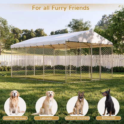 15x10 FT Large Outdoor Dog Kennel with Canopy, Heavy Duty Galvanized Steel Frame, Waterproof Cover, All-Weather Protection, Escape-Proof Lockable Pet Playpen for Large Dogs, Multiple Animals. image 5
