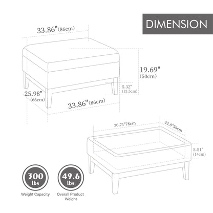 33.86"W Upholstered Wood Base Storage Ottoman With Reversible Lid Coffee Table, Foot Stool Square Footrest with Rubberwood Legs for Living Room Bedroom Entryway and Office, Ivory Boucle. image 8