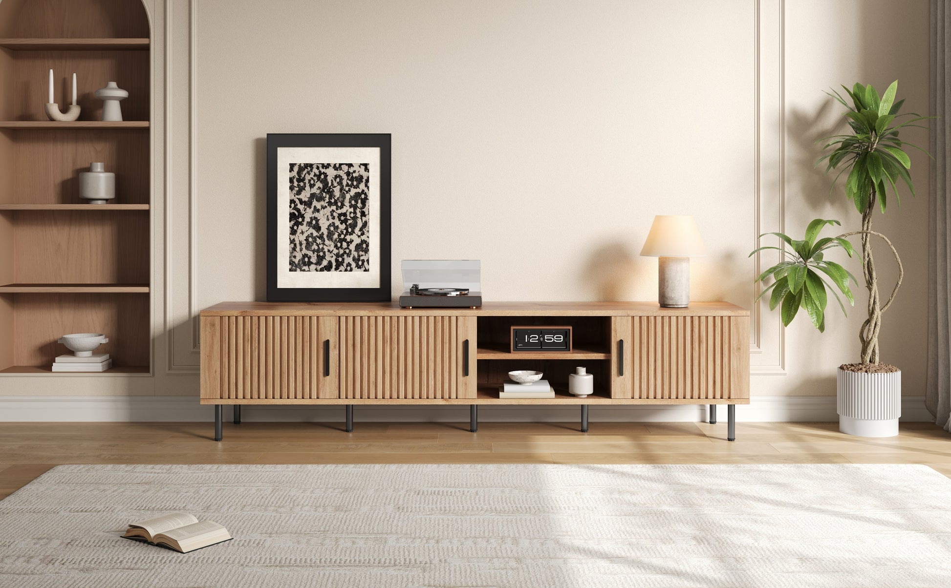 78 inch Modern TV Stand for TVs up to 85", Entertainment Center with Closed Storage & Cable Management, Soft-Closing Hinges, Sturdy Iron Legs for Living Room image 12