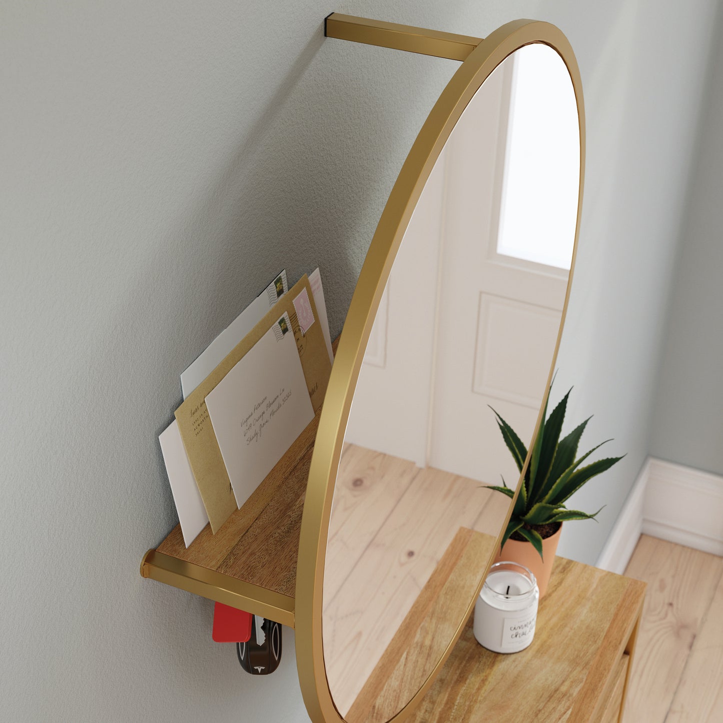 Wall-mounted Shoe Cabinet with Mirror, Brown finish image 5