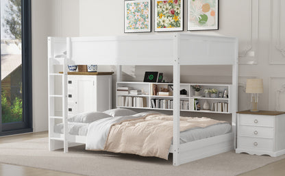 Queen over Queen Bunk Bed with Storage Cabinets and USB Ports, White image 6