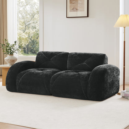 2-seater Tufted Sofa Couches With boneless Sofa,Soft Velvet Fabric,Bottom Anti-Slip Design,32D High Density Sponge,Ergonomic Design Bottom,No Assembly Required,Fits Living Rooms,Black image 2