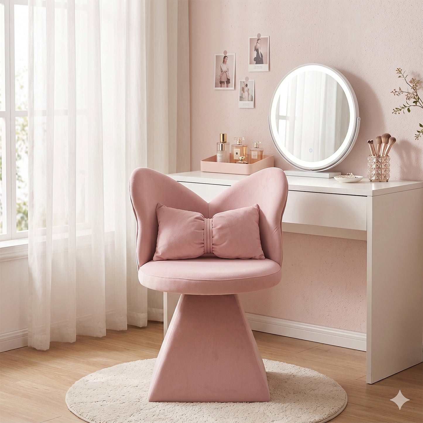 Vanity Chair with Butterfly Back,Swivel Accent Chair Dining Chairs,Makeup Stool for Bedroom Dressing Table,Suitable for Living Room,Dining Room,Study,Recreational Areas (PINK) image 1